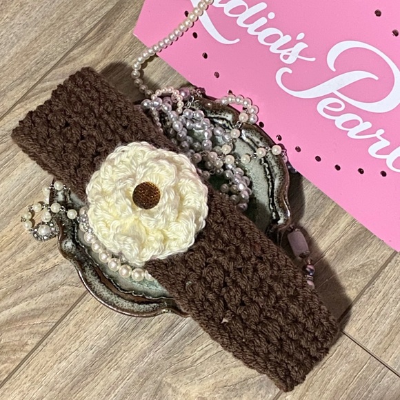 COPY - Brown Crocheted Headband with Cream Flower - Picture 1 of 8